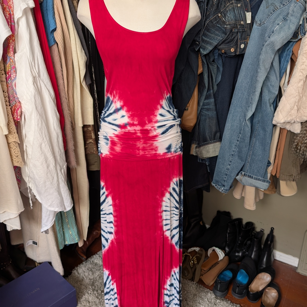 VENUS Red and Blue Tie-Dye Maxi Dress